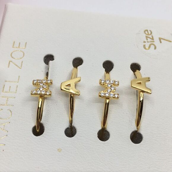 NIB Rachel Zoe Sterling Silver Vermeil Cubic Zirconia Mama Stacking Rings Sz 7 - Picture 8 of 11